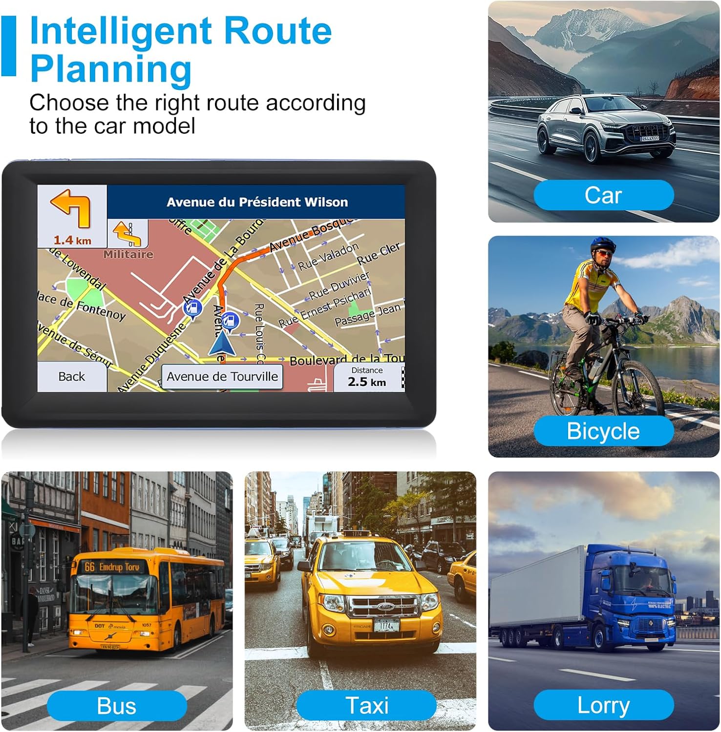 GPS Navigator for Car Truck RV, Latest 2025 Map, 7 inch Touch Screen Real Voice Spoken Turn-by-Turn Direction Reminding Navigation System for Cars, Vehicle GPS with Speed and Red Light Warning (Blue) - Image 2