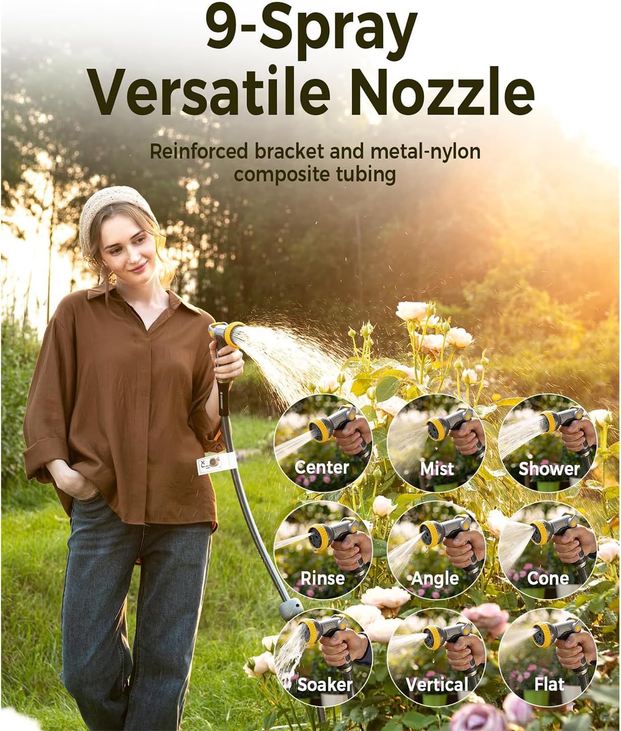 Retractable Garden Hose Reel 5/8 in x 100 ft Upgraded UV Resistant Heavy Duty Automatic Hose Reel Wall Mount 3/4 in Brass Fitting 9 Pattern Nozzle Any Length Lock Slow Retraction 180° Swivel - Image 8