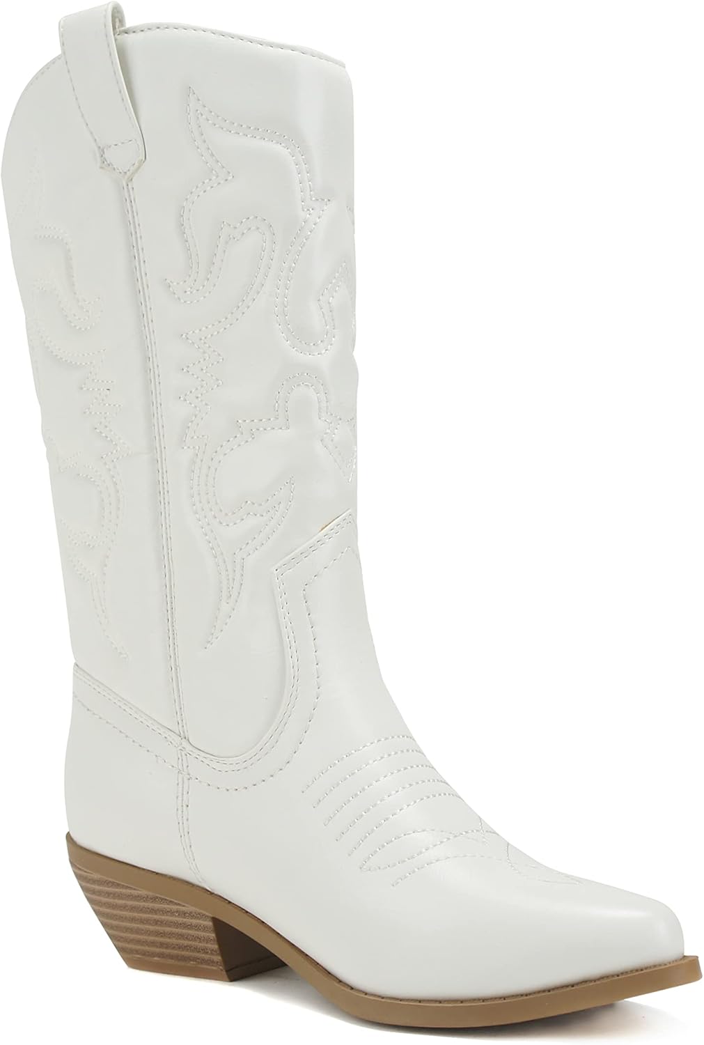 Soda Red Reno Western Cowboy Pointed Toe Knee High Pull On Tabs Boots All-White - Image 4