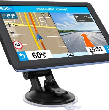 GPS Navigator for Car Truck RV, Latest 2025 Map, 7 inch Touch Screen Real Voice Spoken Turn-by-Turn Direction Reminding Navigation System for Cars, Vehicle GPS with Speed and Red Light Warning (Blue)