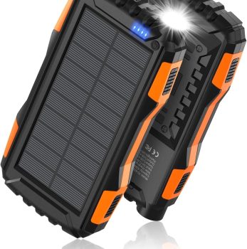 Power-Bank-Solar-Charger – 42800mAh Portable Charger,Solar Power Bank,External Battery Pack 5V3.1A Qc 3.0 Fast Charger Built-in Super Bright Flashlight (Orange)