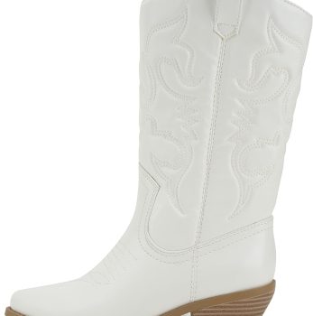 Soda Red Reno Western Cowboy Pointed Toe Knee High Pull On Tabs Boots All-White
